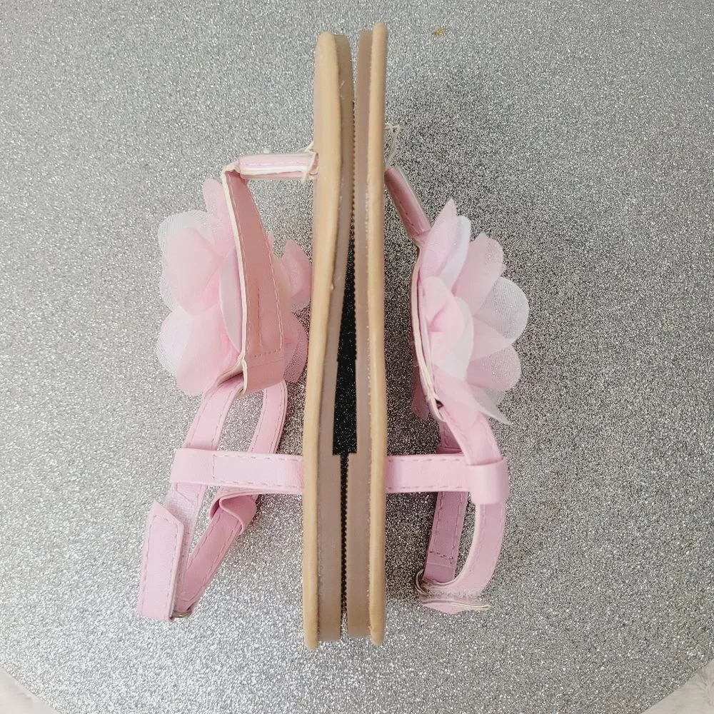 Pink Spring Flower Thong Sandals Ankle Strap Toddler Girls Size Large 9 - 10 New